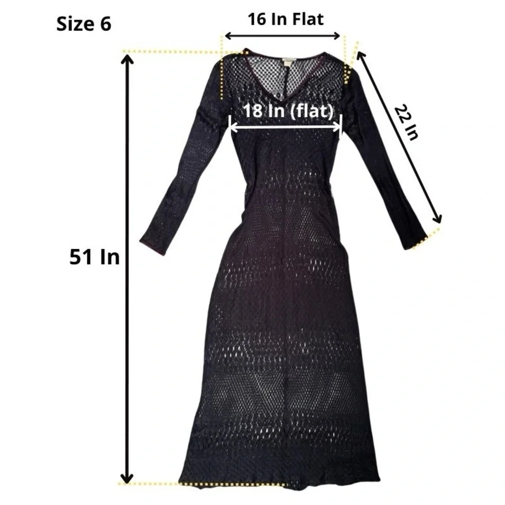 Vintage Mica Crochet Maxi Dress Black Sheer Knit Boho Festival Witchy Size 6 - Picture 7 of 10